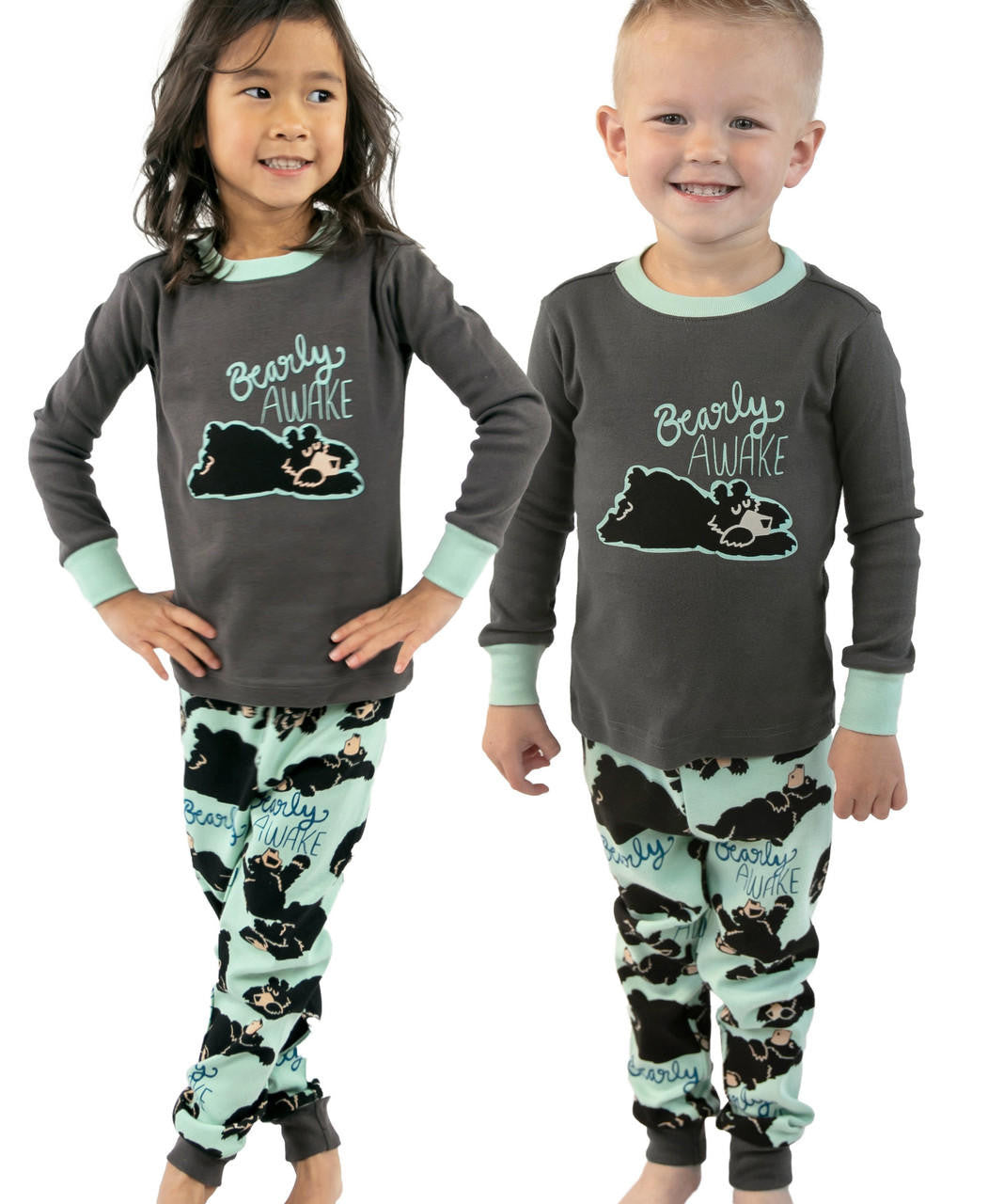 Bearly Awake Grey Kid's Long Sleeve PJ's