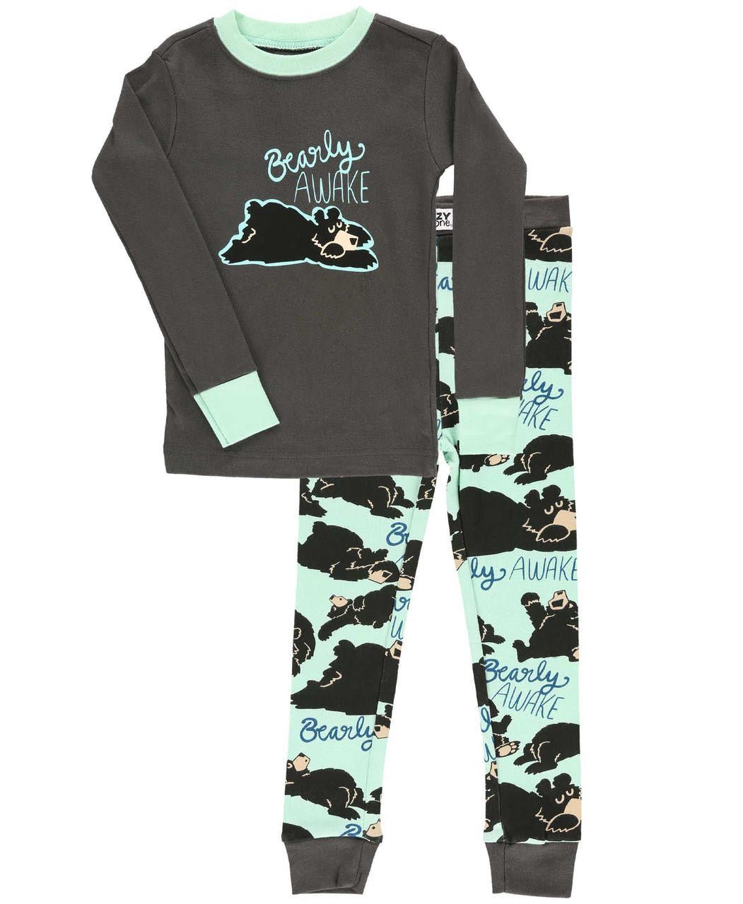 Bearly Awake Grey Kid's Long Sleeve PJ's