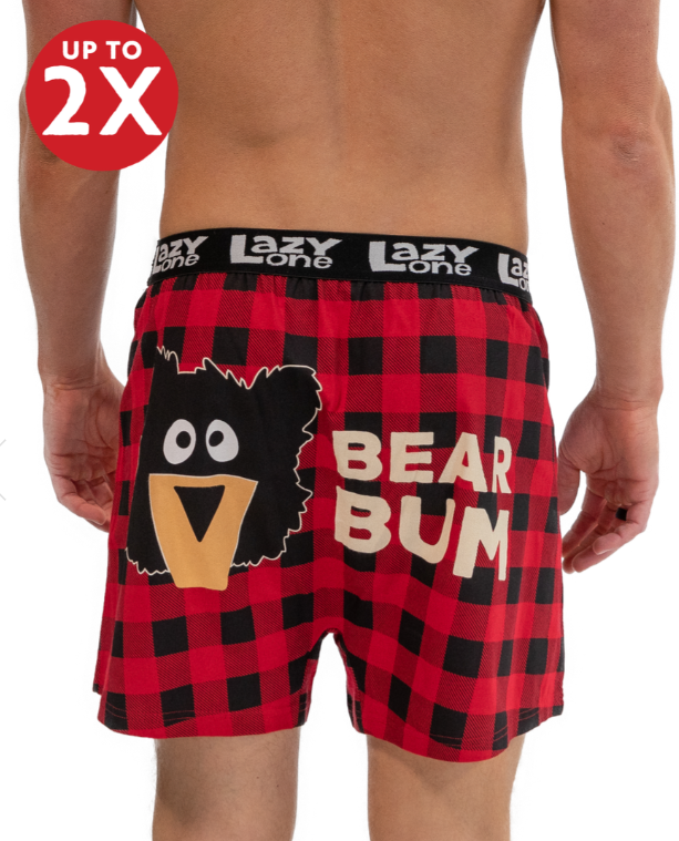 Bear Bum Men's Funny Boxers – Buffalo Plaid Boxers for Comfort and Fun