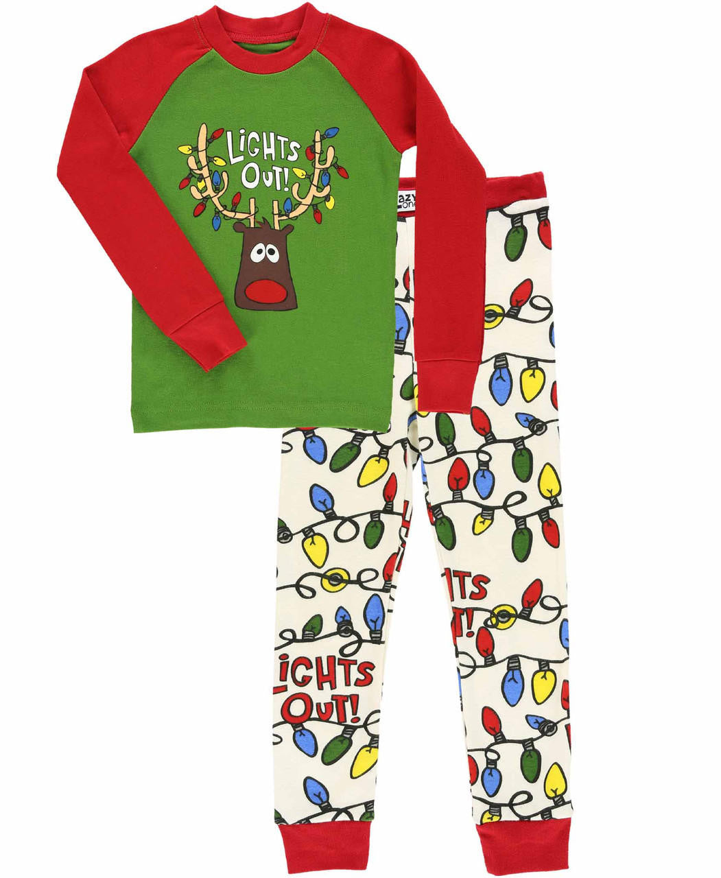 Lights Out Kid's Long Sleeve Reindeer PJ's