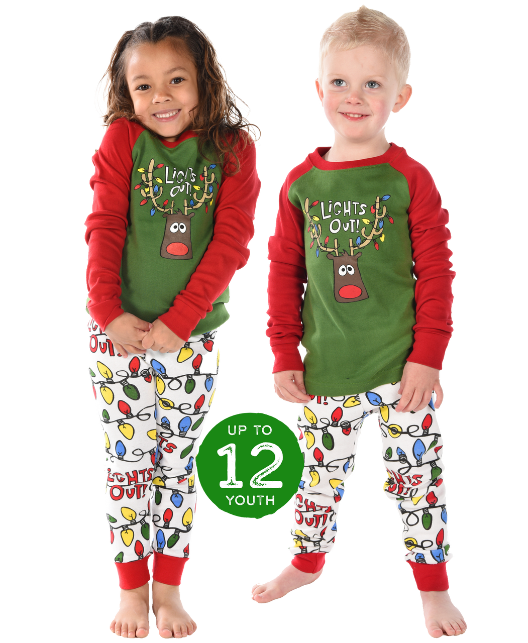 Lights Out Kid's Long Sleeve Reindeer PJ's