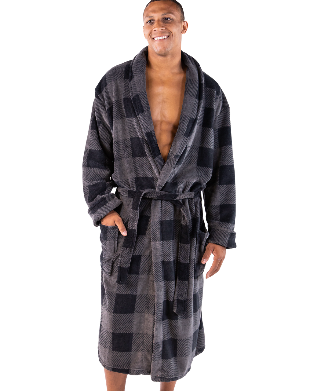 Grey Plaid Men's Bathrobe