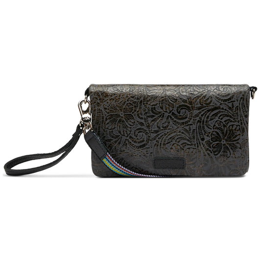 Steely Uptown Crossbody – Elegance Meets Function in Charcoal Tooled Leather