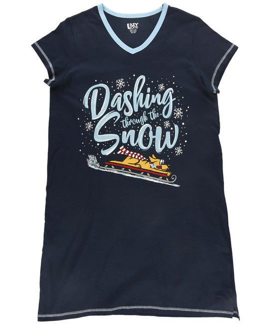 Dashing Through the Snow Women's Dog V-neck Nightshirt