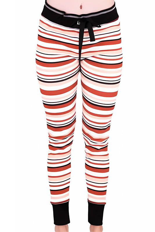 Bear Hug Pink-Red Women's PJ Leggings – Cozy Striped Sleepwear Essentials